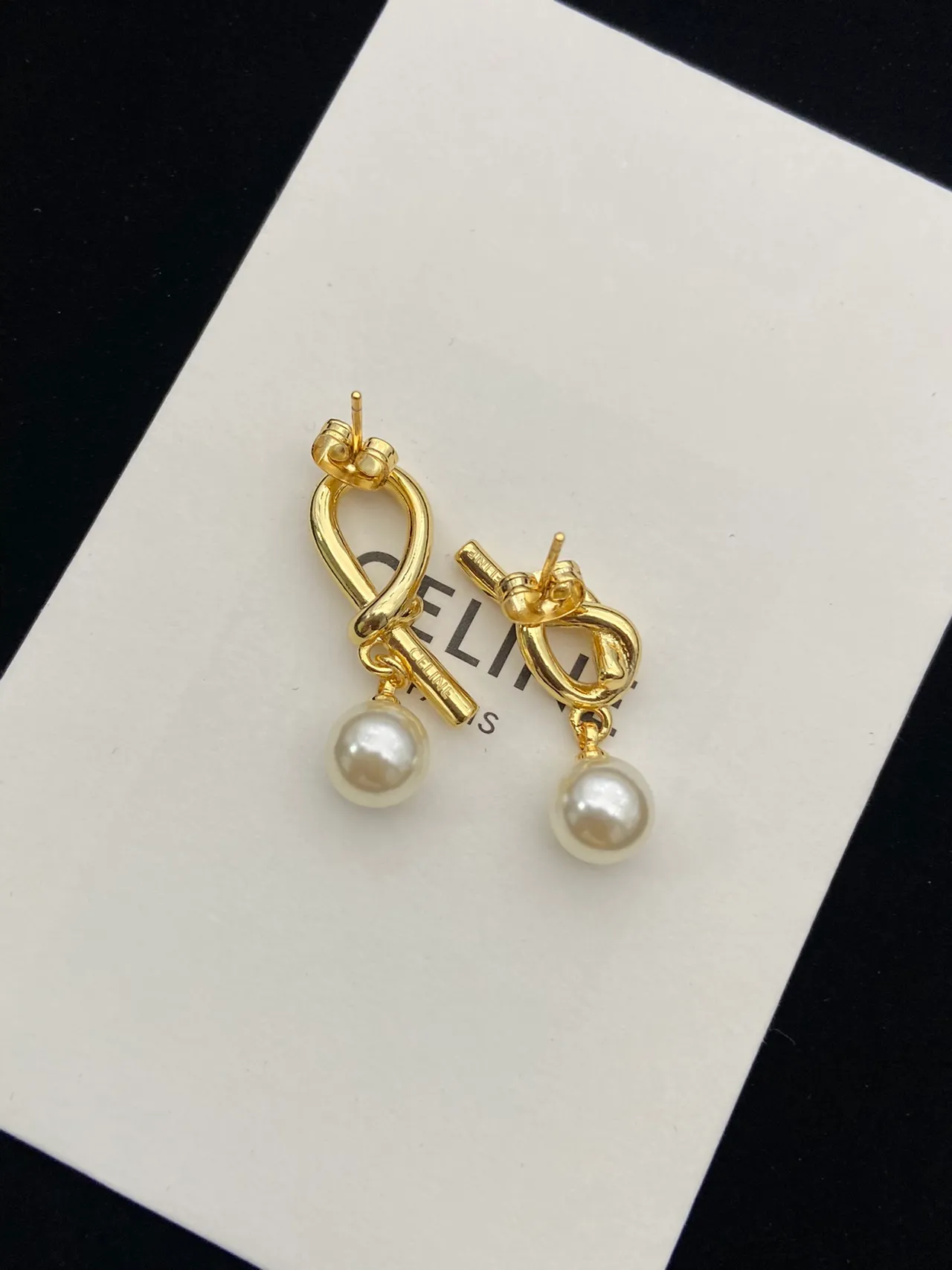 Celine Knot Motif Pearl Drop Earrings 2