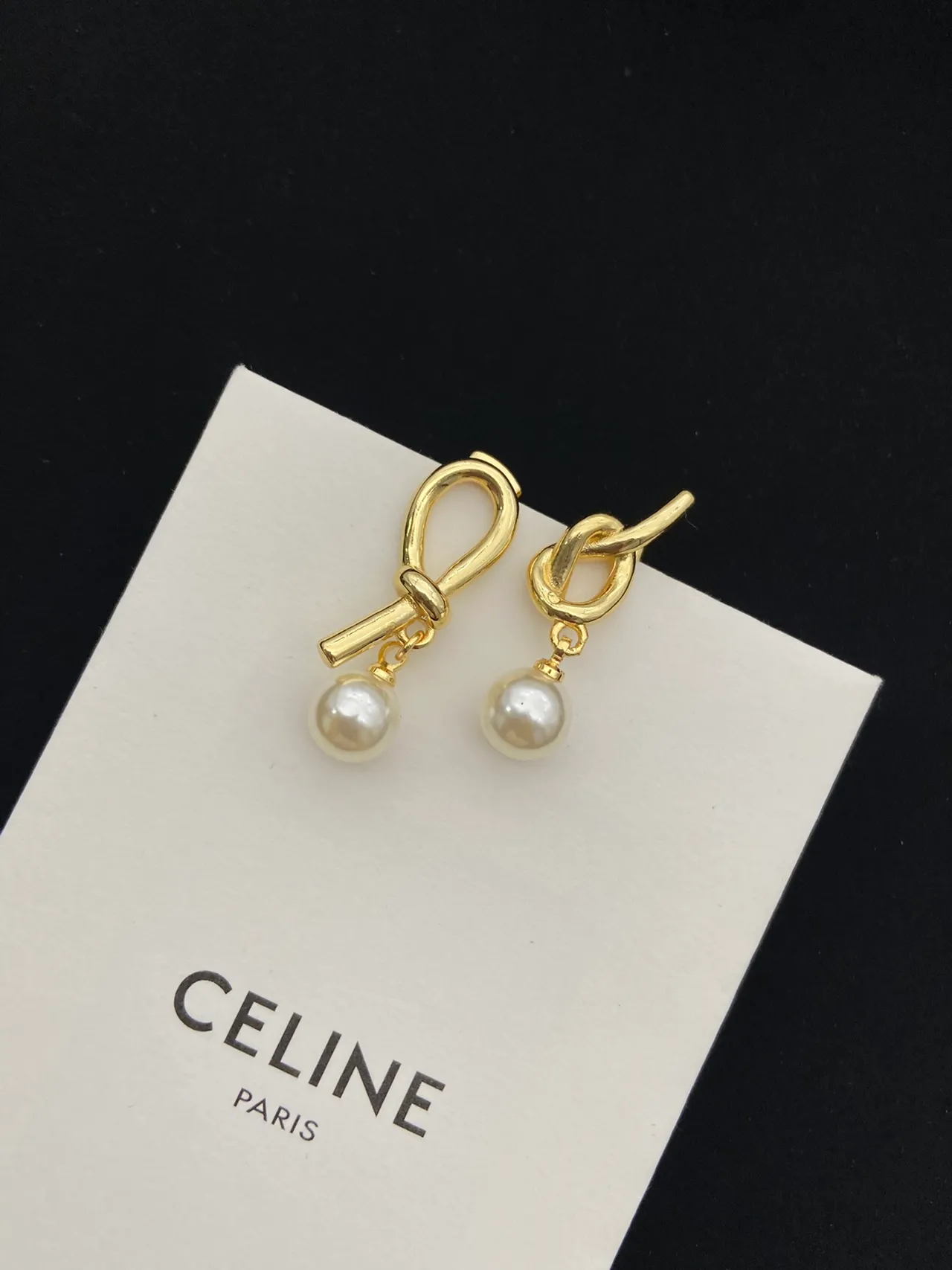 Celine Knot Motif Pearl Drop Earrings 5