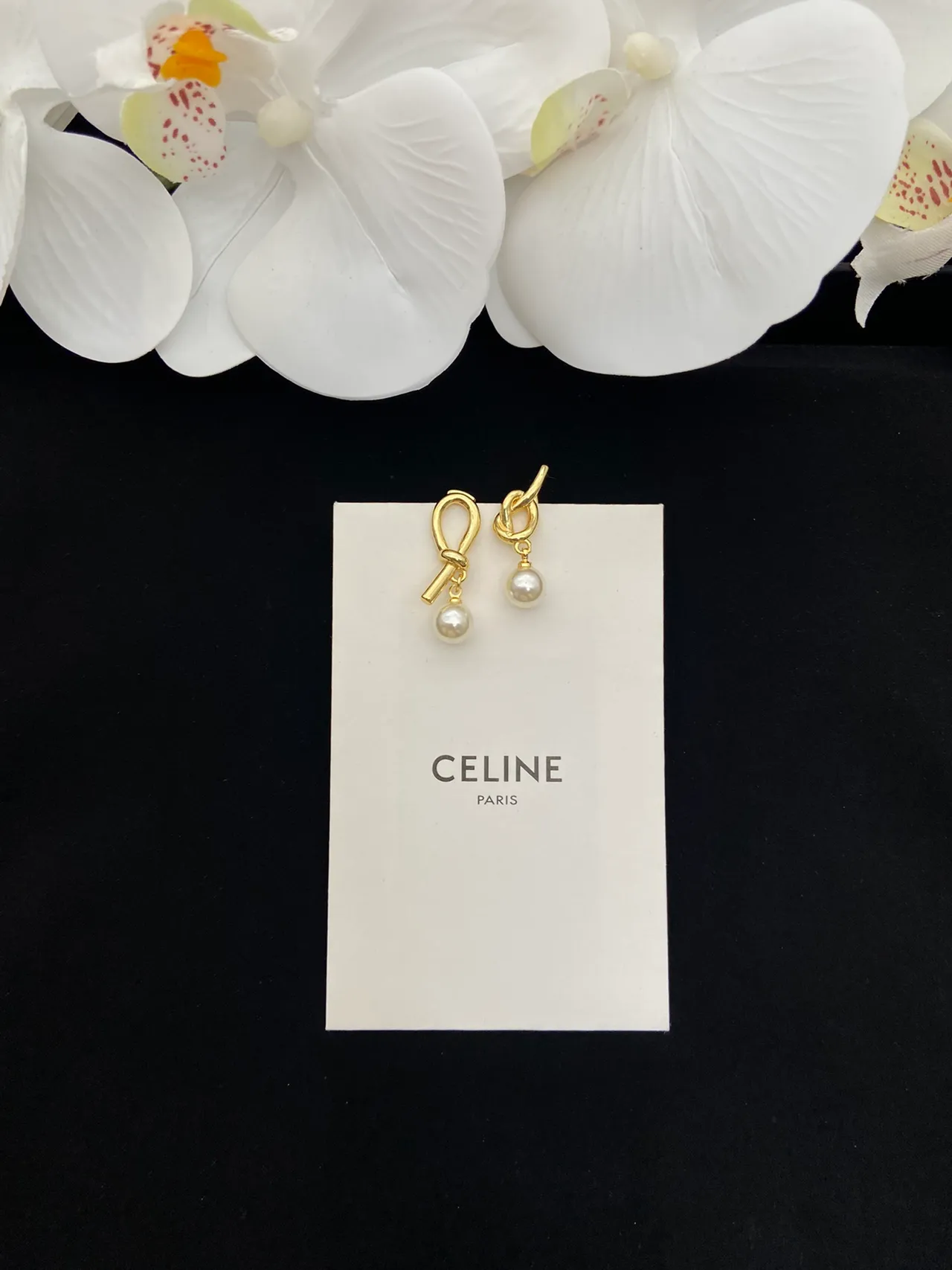 Celine Knot Motif Pearl Drop Earrings 6