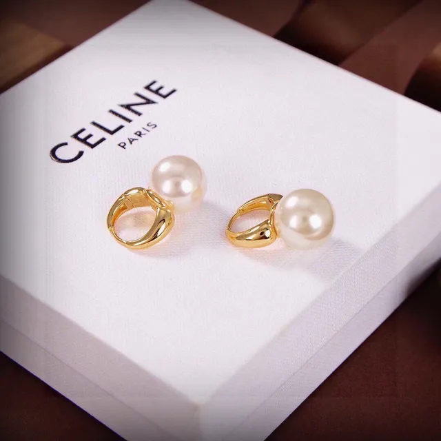 Celine أقراط اللؤلؤ والذهبي مع قفل خلفي 2