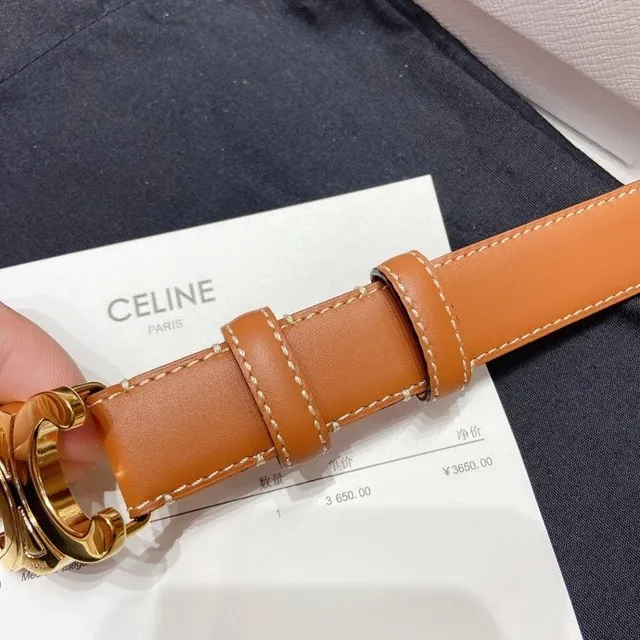 Celine Triomphe Belt ট্যান চামড়া গোল্ড-টোন বাকেল চামড়া বেল্ট 2