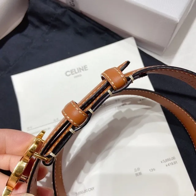Celine Triomphe Belt ট্যান চামড়া গোল্ড-টোন বাকেল চামড়া বেল্ট 3