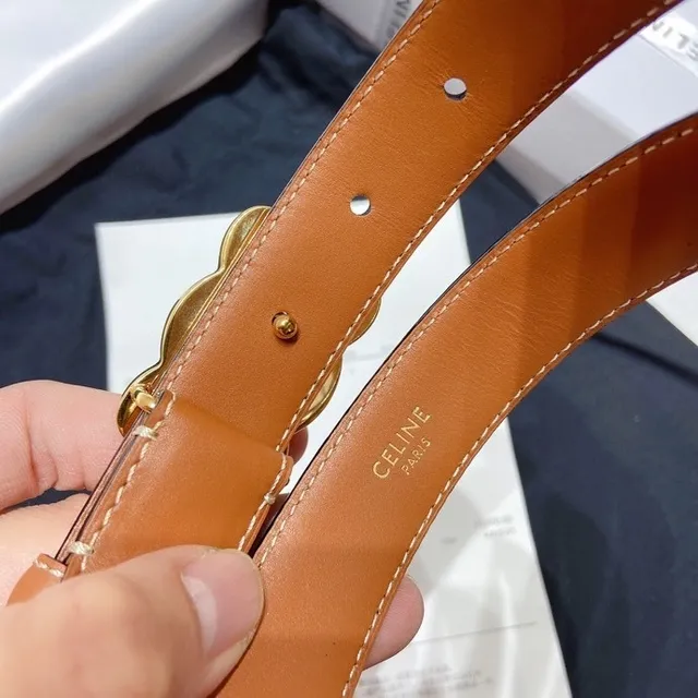 Celine Triomphe Belt ট্যান চামড়া গোল্ড-টোন বাকেল চামড়া বেল্ট 6