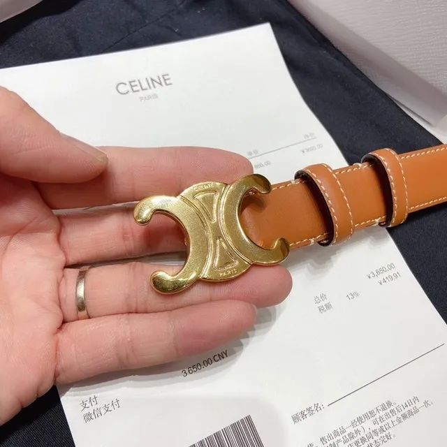Celine Triomphe Belt ট্যান চামড়া গোল্ড-টোন বাকেল চামড়া বেল্ট 7