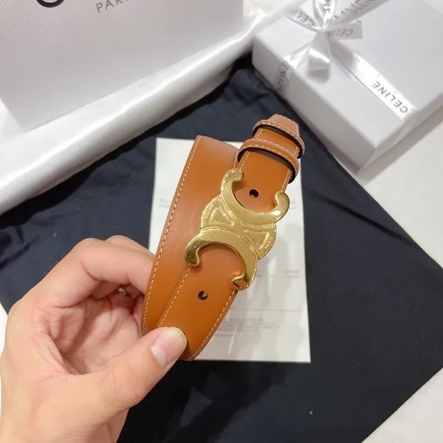 Celine Triomphe Belt ট্যান চামড়া গোল্ড-টোন বাকেল চামড়া বেল্ট 9
