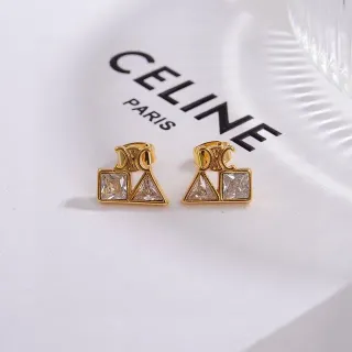 Celine Triomphe Geometric Crystal Gold-Tone Stud Earrings