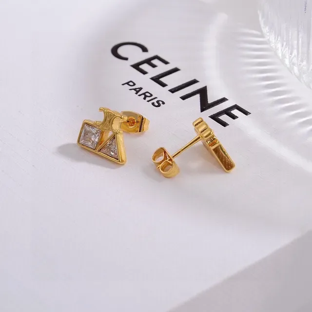 Celine Triomphe Geometric Crystal Gold-Tone Stud Earrings 3