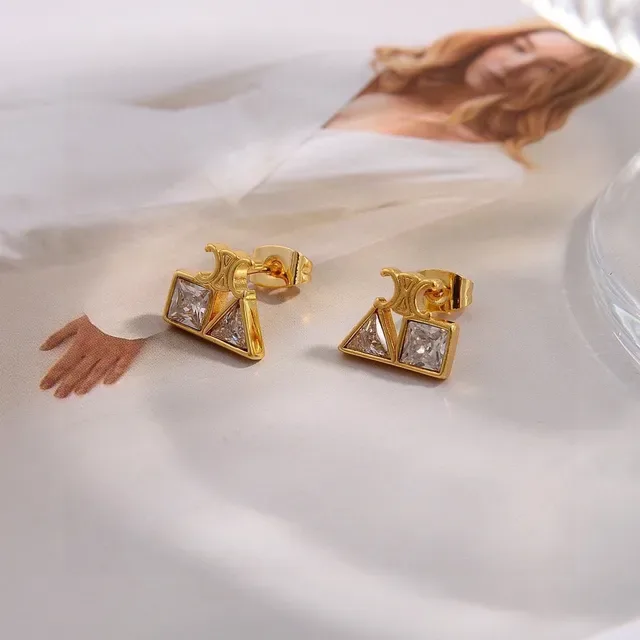 Celine Triomphe Geometric Crystal Gold-Tone Stud Earrings 4