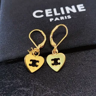 Celine Triomphe Gold Black Heart-Shaped Earrings