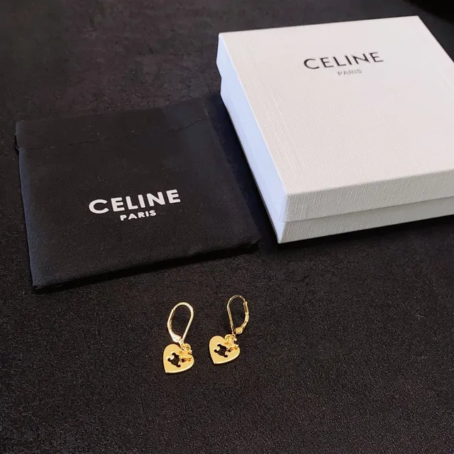Celine Triomphe Gold Black Heart-Shaped Earrings 2