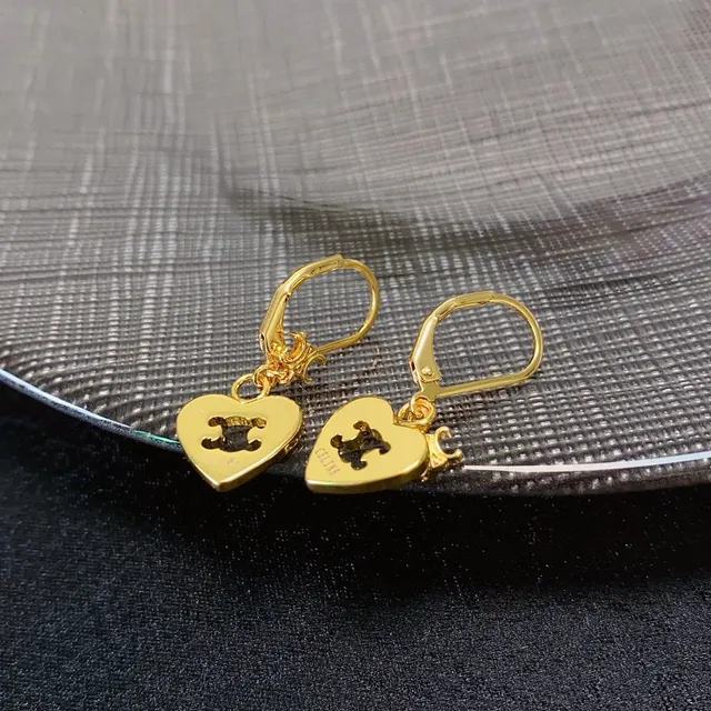 Celine Triomphe Gold Black Heart-Shaped Earrings 4
