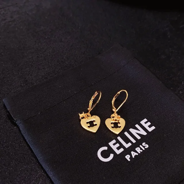 Celine Triomphe Gold Black Heart-Shaped Earrings 5