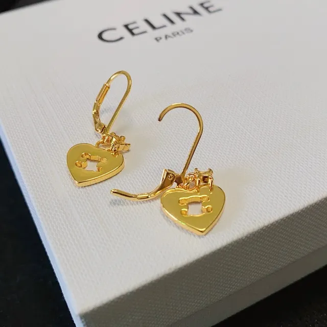 Celine Triomphe Gold Black Heart-Shaped Earrings 6