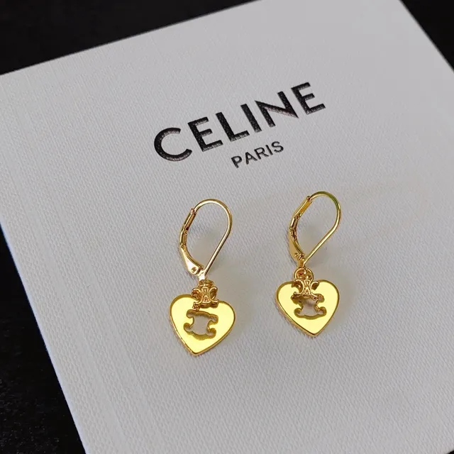 Celine Triomphe Gold Black Heart-Shaped Earrings 7
