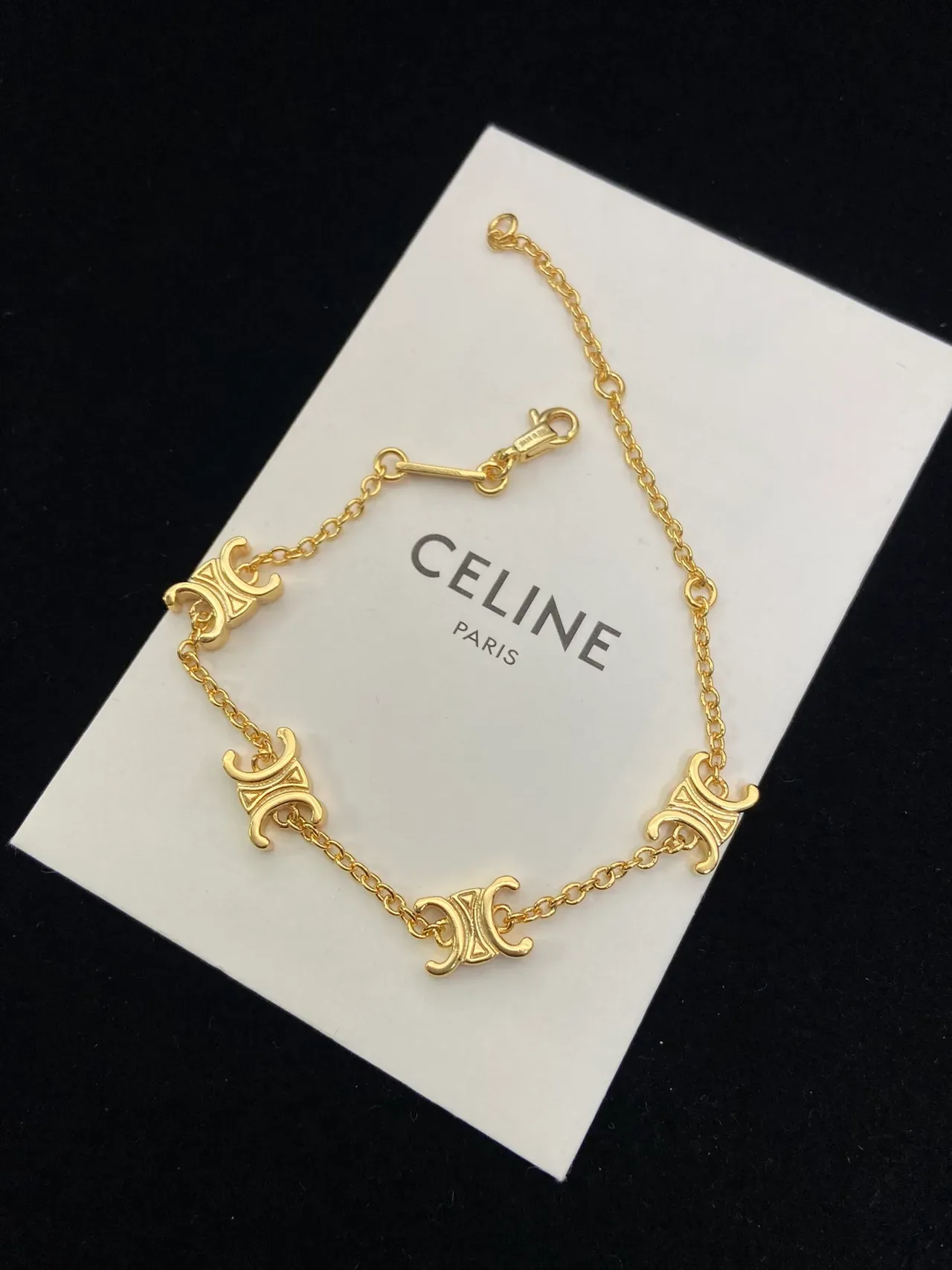 Celine Triomphe Bracelet Chaîne Motif Logo Ton Doré 3
