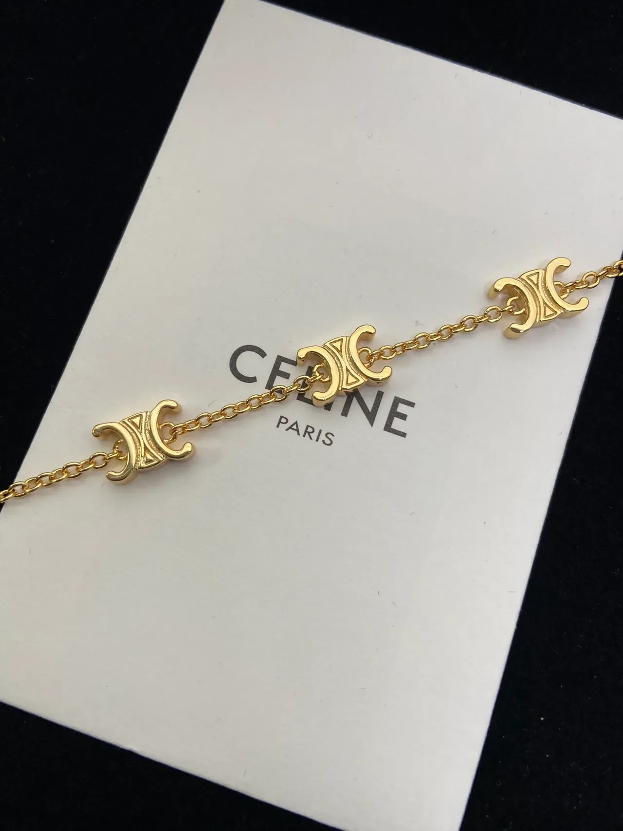Celine Triomphe Bracelet Chaîne Motif Logo Ton Doré 4