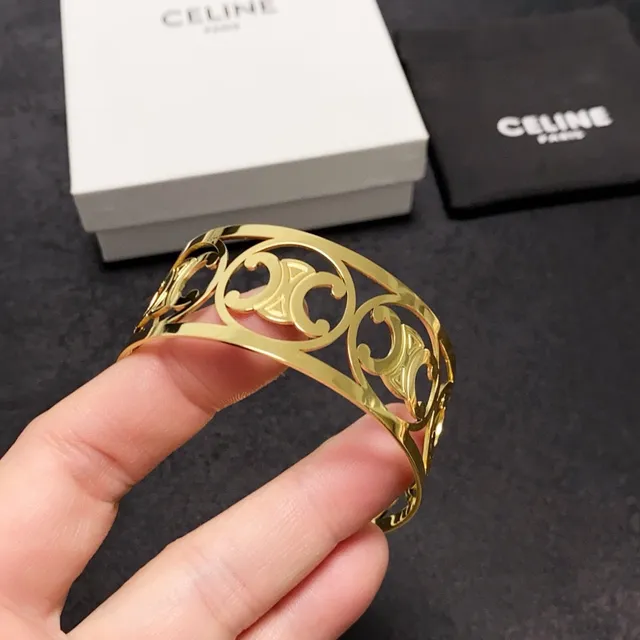 Celine Triomphe Gold-Tone Openwork Cuff Bracelet 2