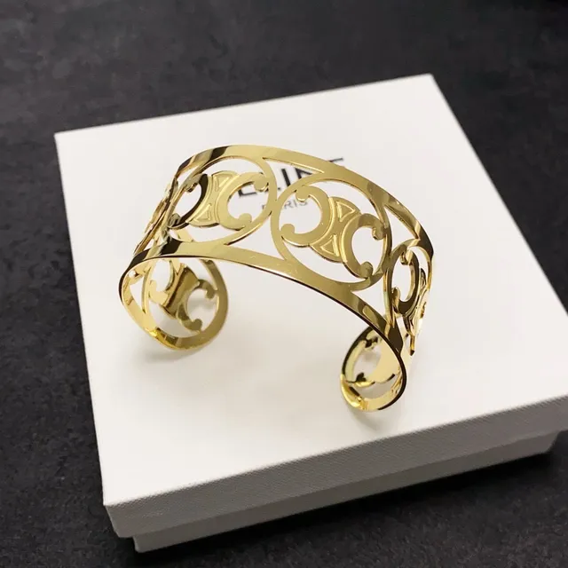 Celine Triomphe Gold-Tone Openwork Cuff Bracelet 4