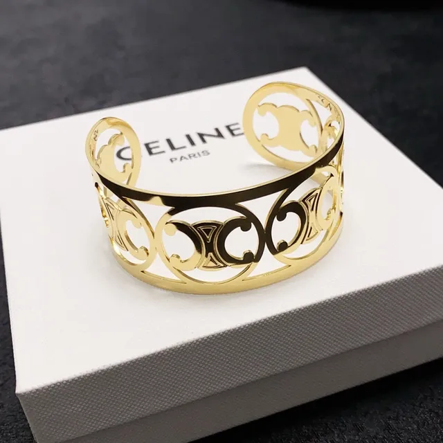 Celine Triomphe Gold-Tone Openwork Cuff Bracelet 5