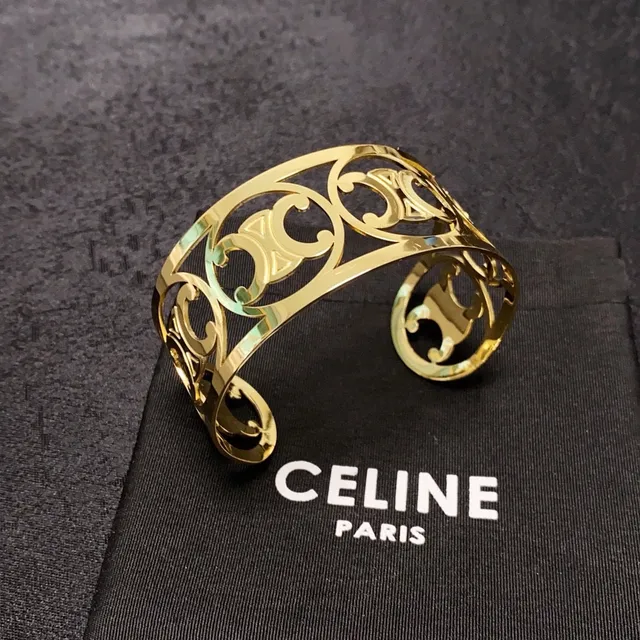 Celine Triomphe Gold-Tone Openwork Cuff Bracelet 6