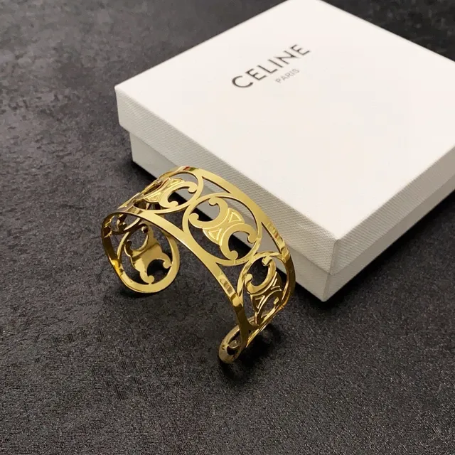 Celine Triomphe Gold-Tone Openwork Cuff Bracelet 7