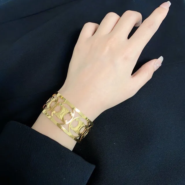 Celine Triomphe Gold-Tone Openwork Cuff Bracelet 8