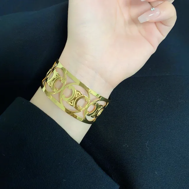 Celine Triomphe Gold-Tone Openwork Cuff Bracelet 9