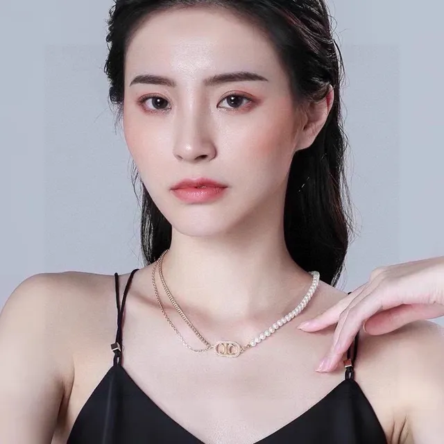 Celine Triomphe Pearl and Gold-Tone Logo Necklace 9
