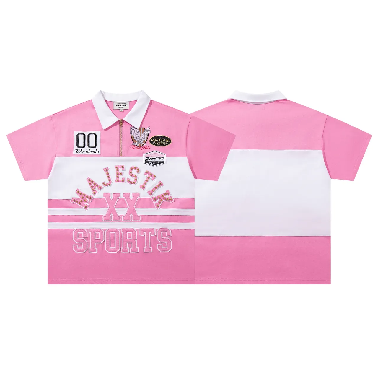 Champion Pink and White Color-Block Embroidered Polo Shirt 1