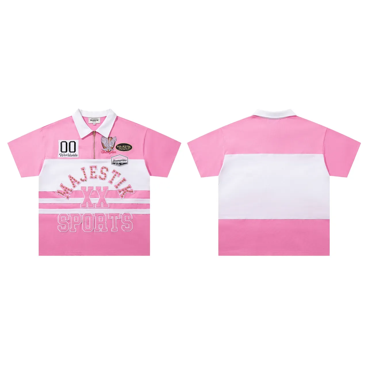 Champion Pink and White Color-Block Embroidered Polo Shirt 2