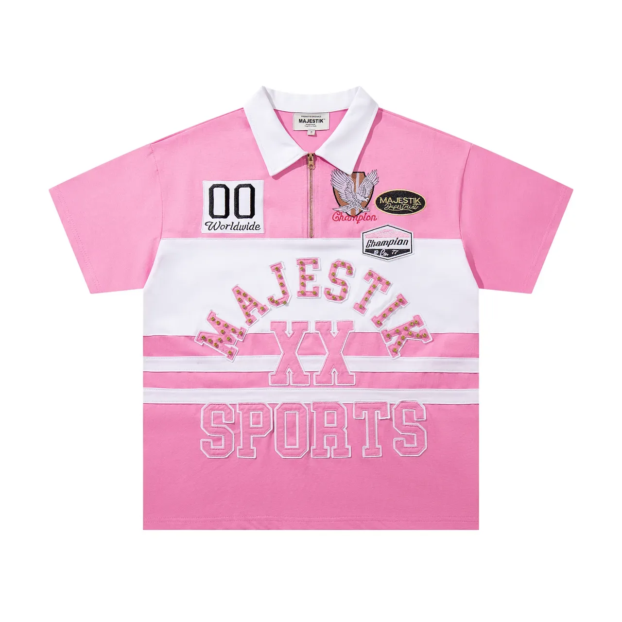 Champion Pink and White Color-Block Embroidered Polo Shirt 4