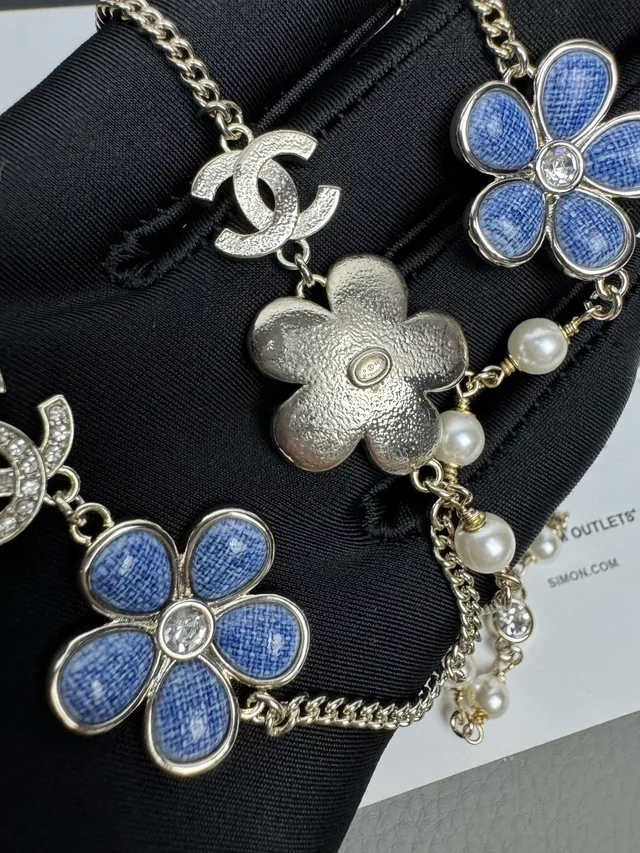 Chanel Blue Silver Multi-Chain Layered Enamel Flower Charms Necklace 5