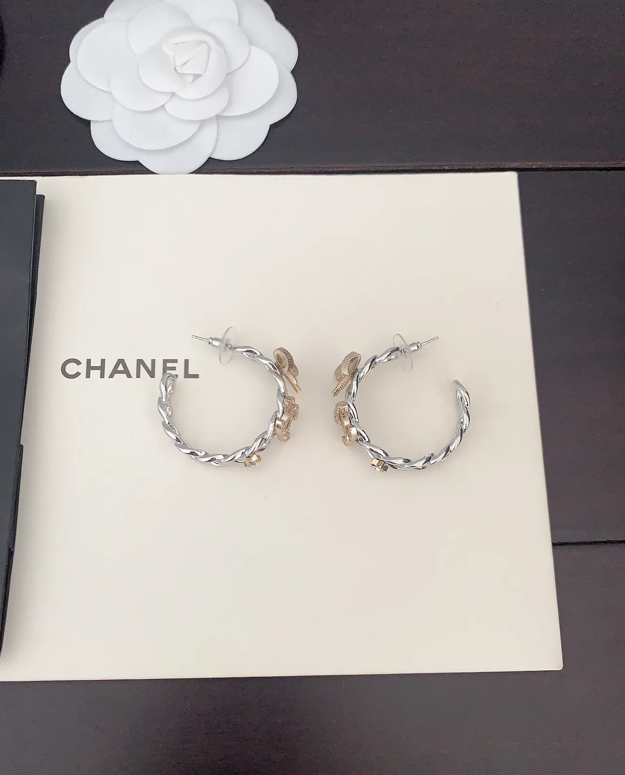 Chanel Bow & CC Pavé Crystal Chain Earrings 4