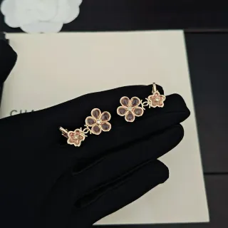 Chanel Camélia Flower Rose Gold Translucent Enamel Earrings