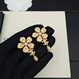 Chanel Camellia Floral Crystal and Pearl Earrings
