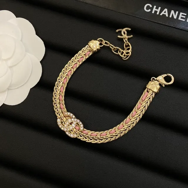 Chanel Camellia Gold Pink Braided Chain Woven Accents Necklace 6