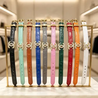 Chanel CC Belt Black Gold Narrow Strap Crystal-Embellished Buckle Leather Belt