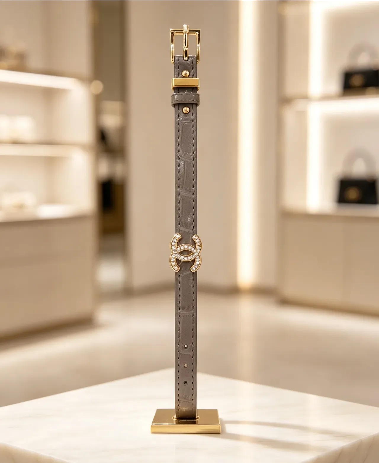 Chanel CC Belt Black Gold Narrow Strap Crystal-Embellished Buckle Leather Belt 2
