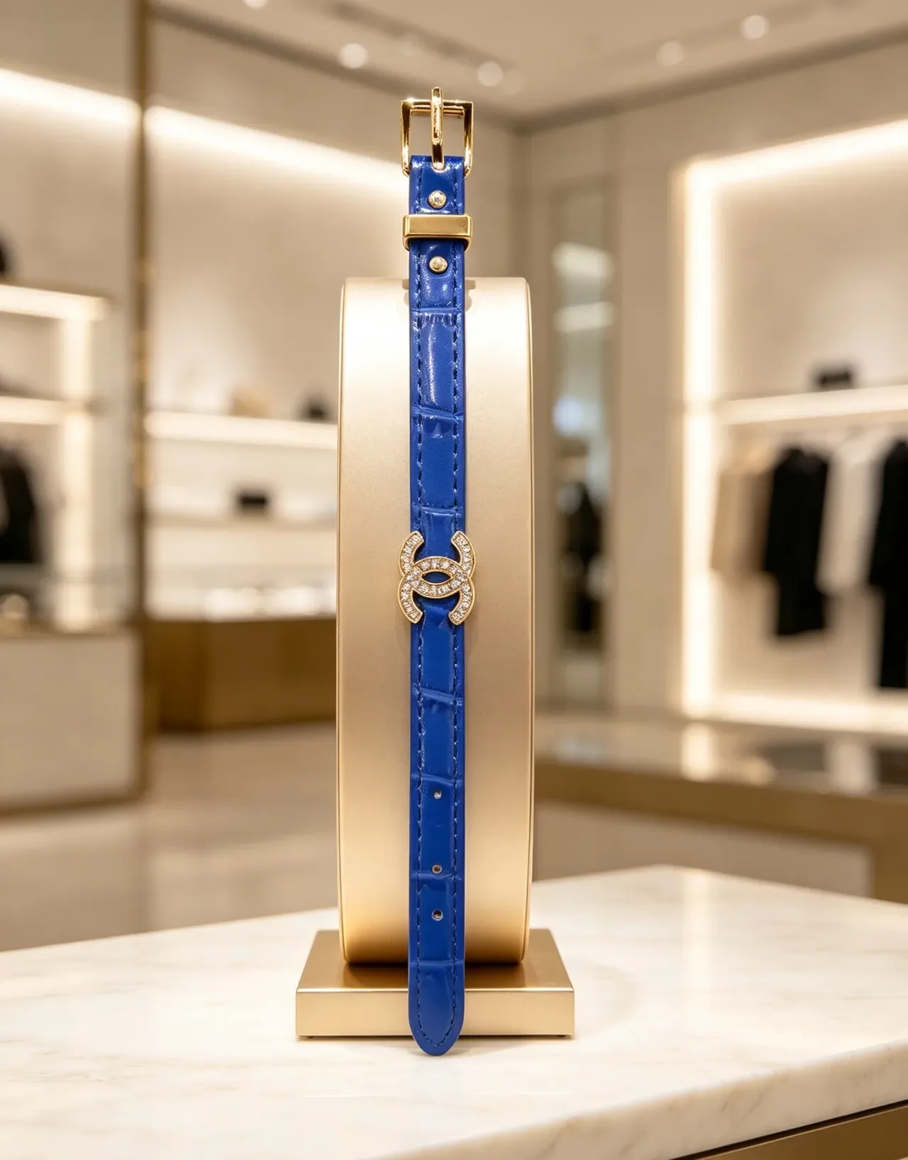 Chanel CC Belt Black Gold Narrow Strap Crystal-Embellished Buckle Leather Belt 5
