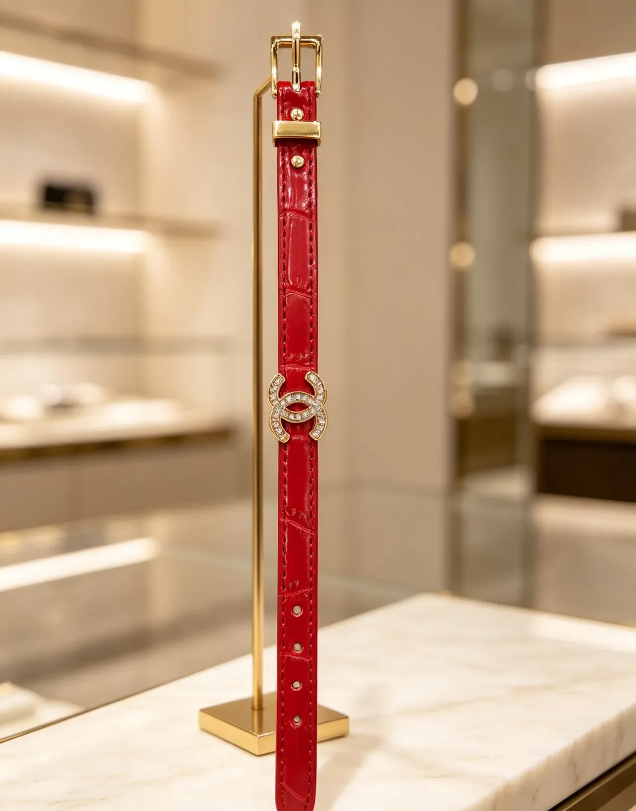 Chanel CC Belt Black Gold Narrow Strap Crystal-Embellished Buckle Leather Belt 7