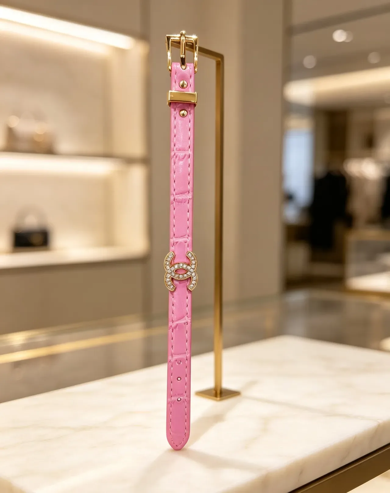 Chanel CC Belt Black Gold Narrow Strap Crystal-Embellished Buckle Leather Belt 8