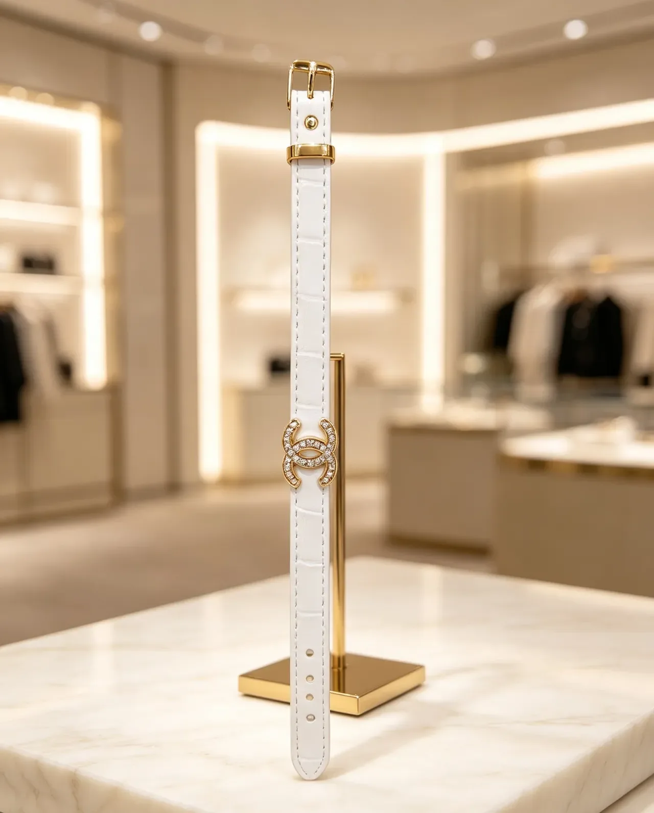 Chanel CC Belt Black Gold Narrow Strap Crystal-Embellished Buckle Leather Belt 9