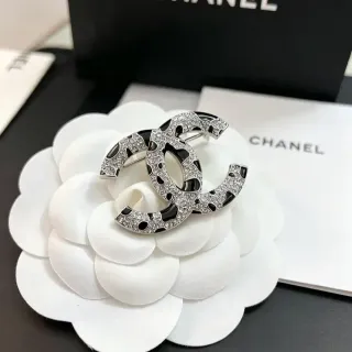Chanel CC Brooch Silver Black Interlocking Logo Pavé Crystal Embellishment Brooch