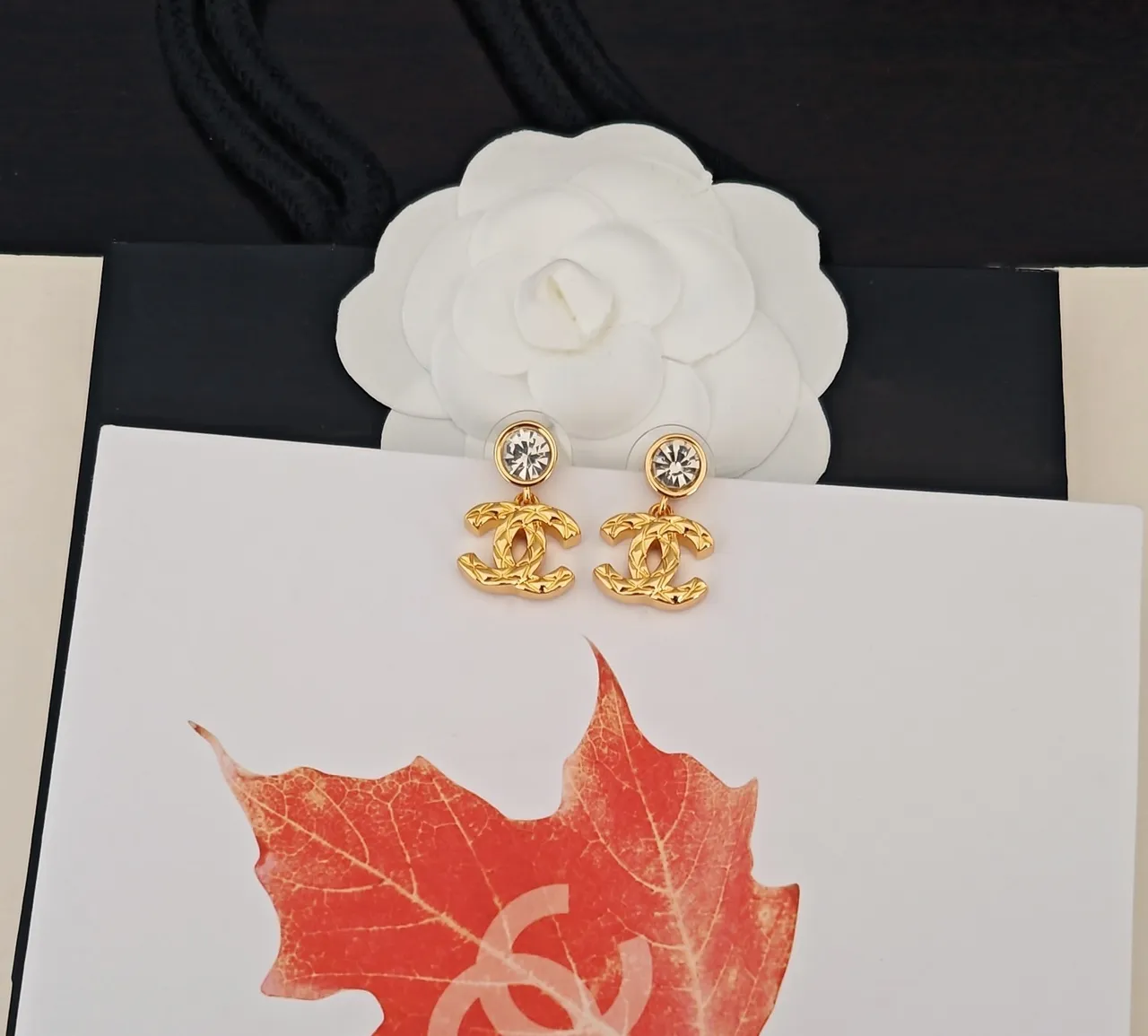 Chanel CC Drop Gold Black Crystal-Studded Earrings 4