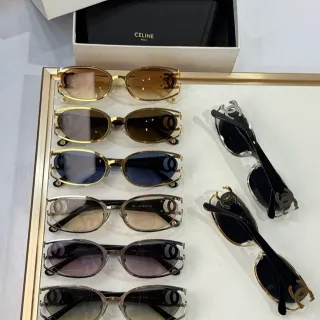 Chanel CC-Frame Gold Black Oval Metal Exposed Hinge Screws Sunglasses