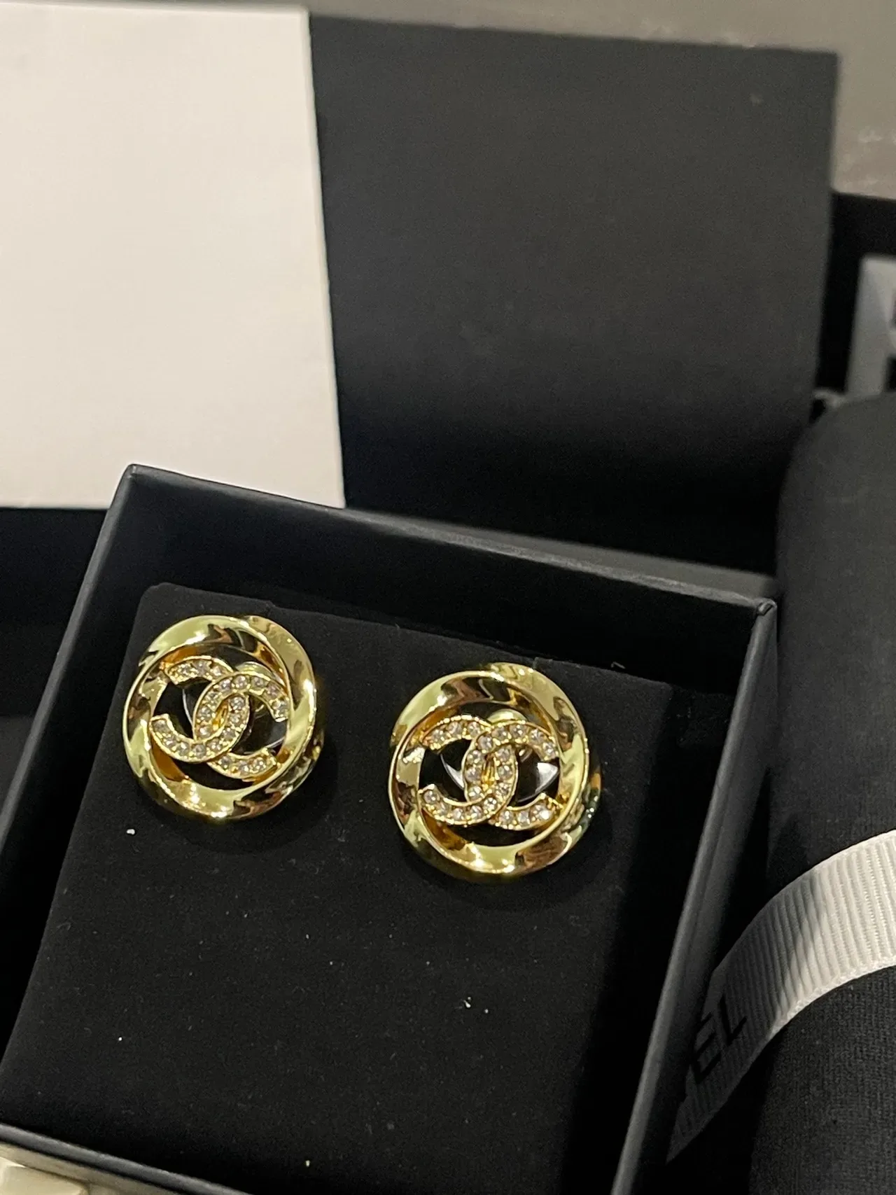 Chanel CC Gold Transparent Pavé Crystal Earrings 2