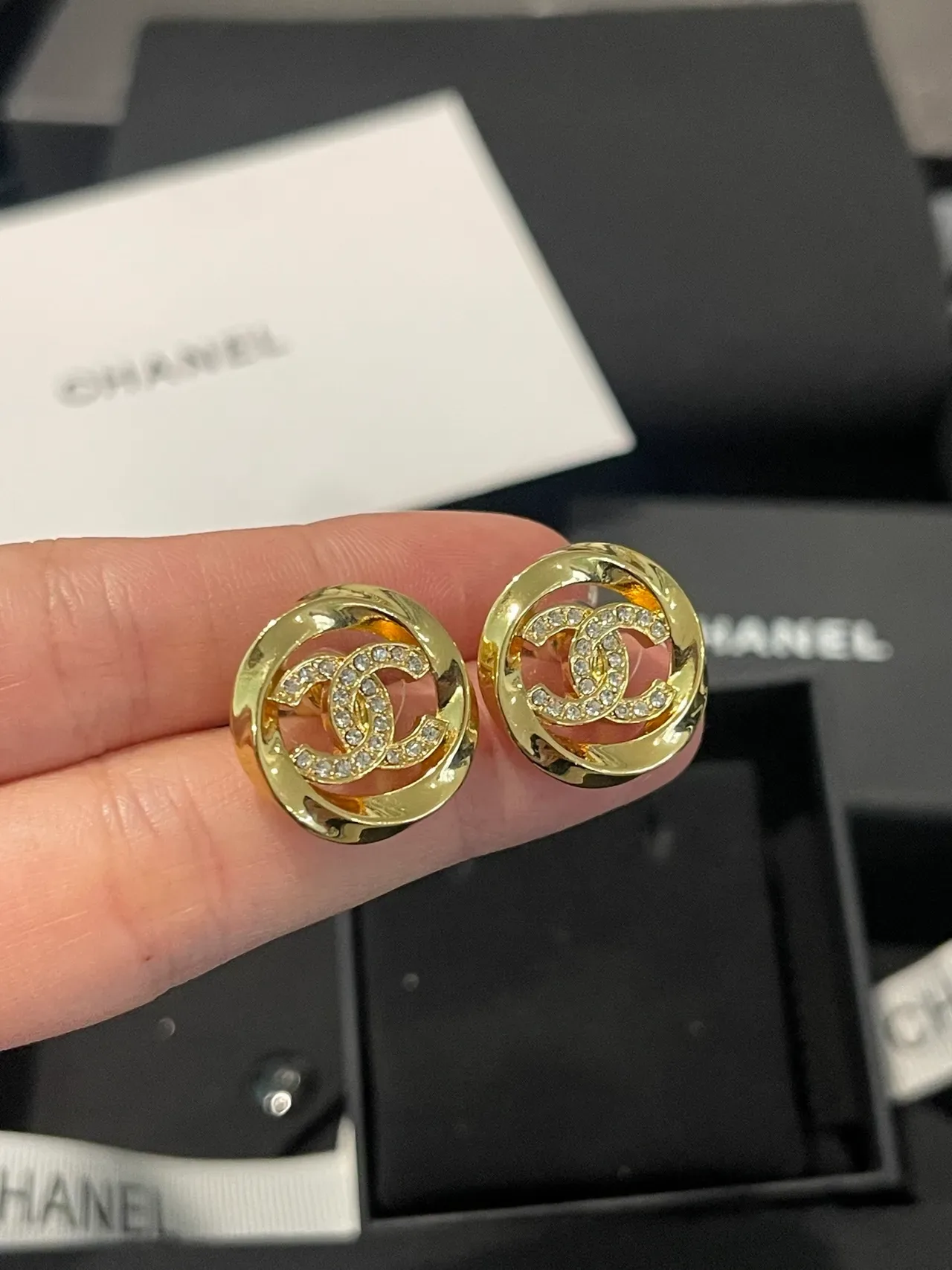 Chanel CC Gold Transparent Pavé Crystal Earrings 3