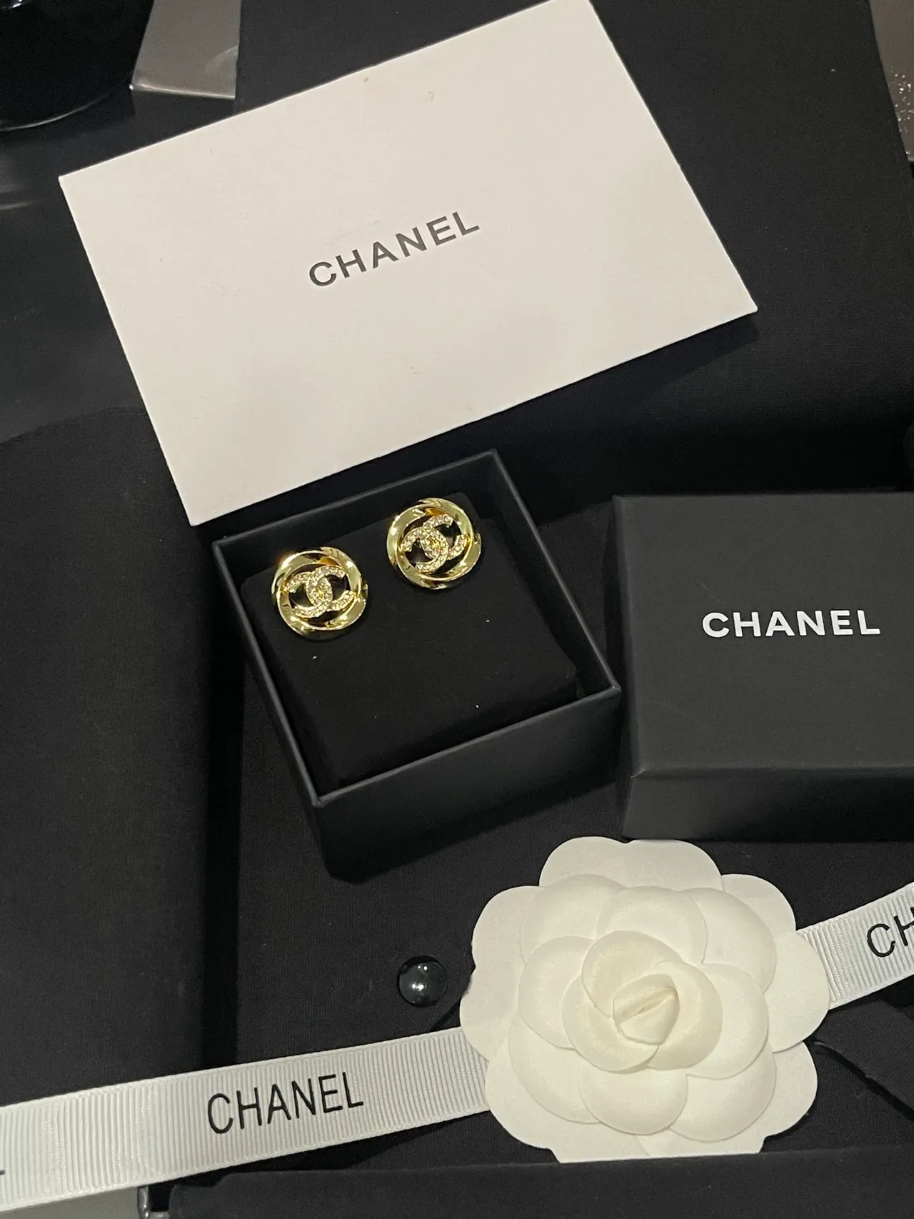 Chanel CC Gold Transparent Pavé Crystal Earrings 5