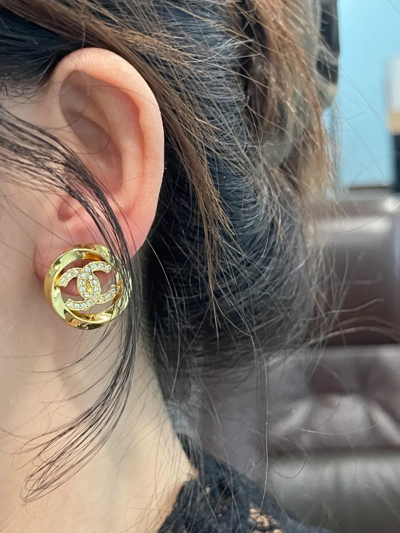 Chanel CC Gold Transparent Pavé Crystal Earrings 7