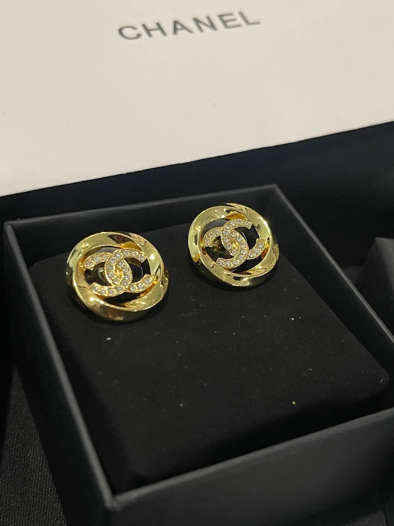 Chanel CC Gold Transparent Pavé Crystal Earrings 9